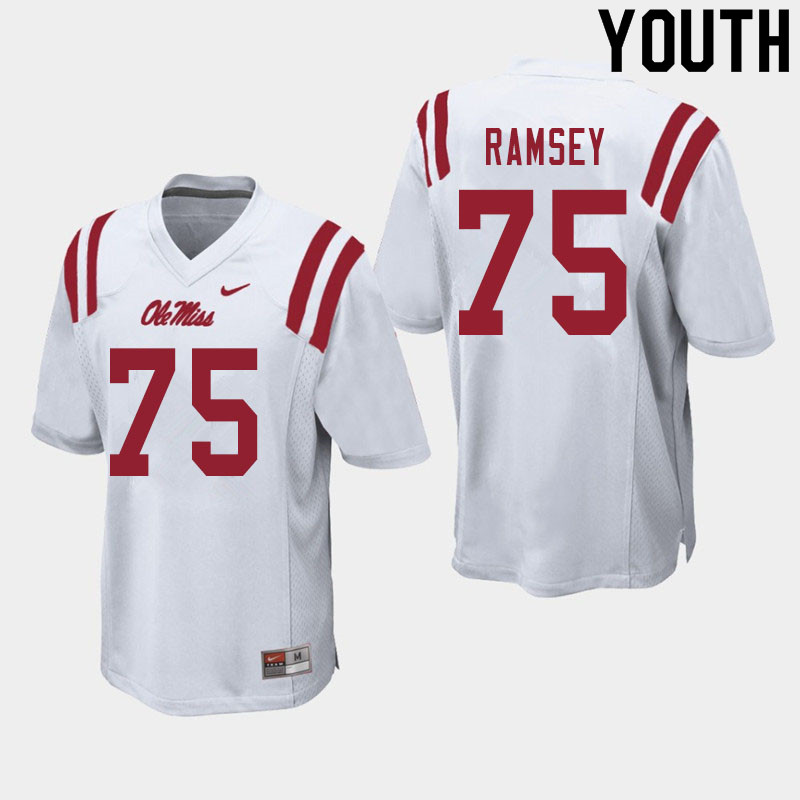 Youth #75 Bryce Ramsey Ole Miss Rebels College Football Jerseys Sale-White